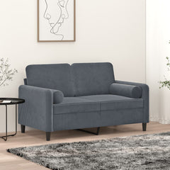 Two dark gray velvet throw pillows, each 5.9 by 19.7 inches in cylindrical bolster shape.