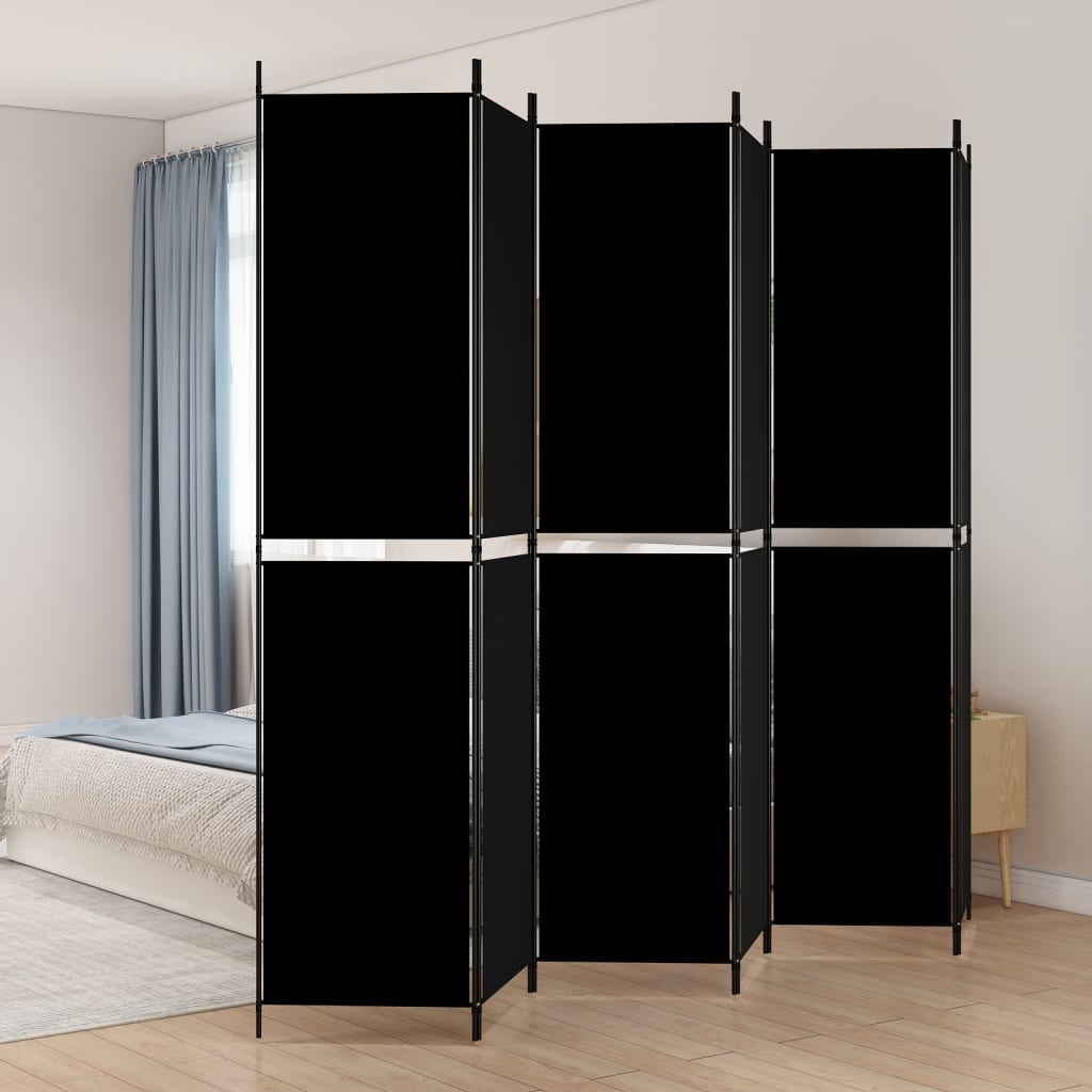 6-Panel Room Divider Black 118.1x86.6 Fabric