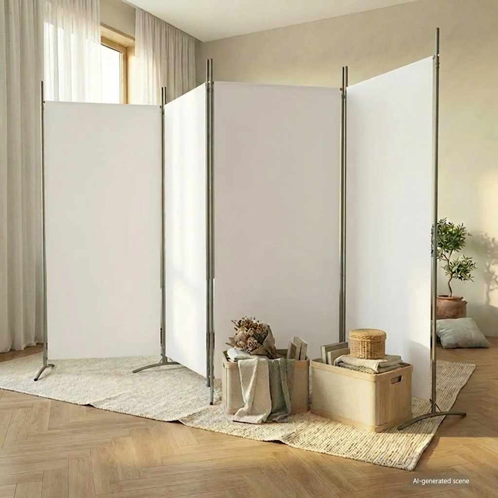 4-Panel Room Divider White 136.2x70.9 Fabric