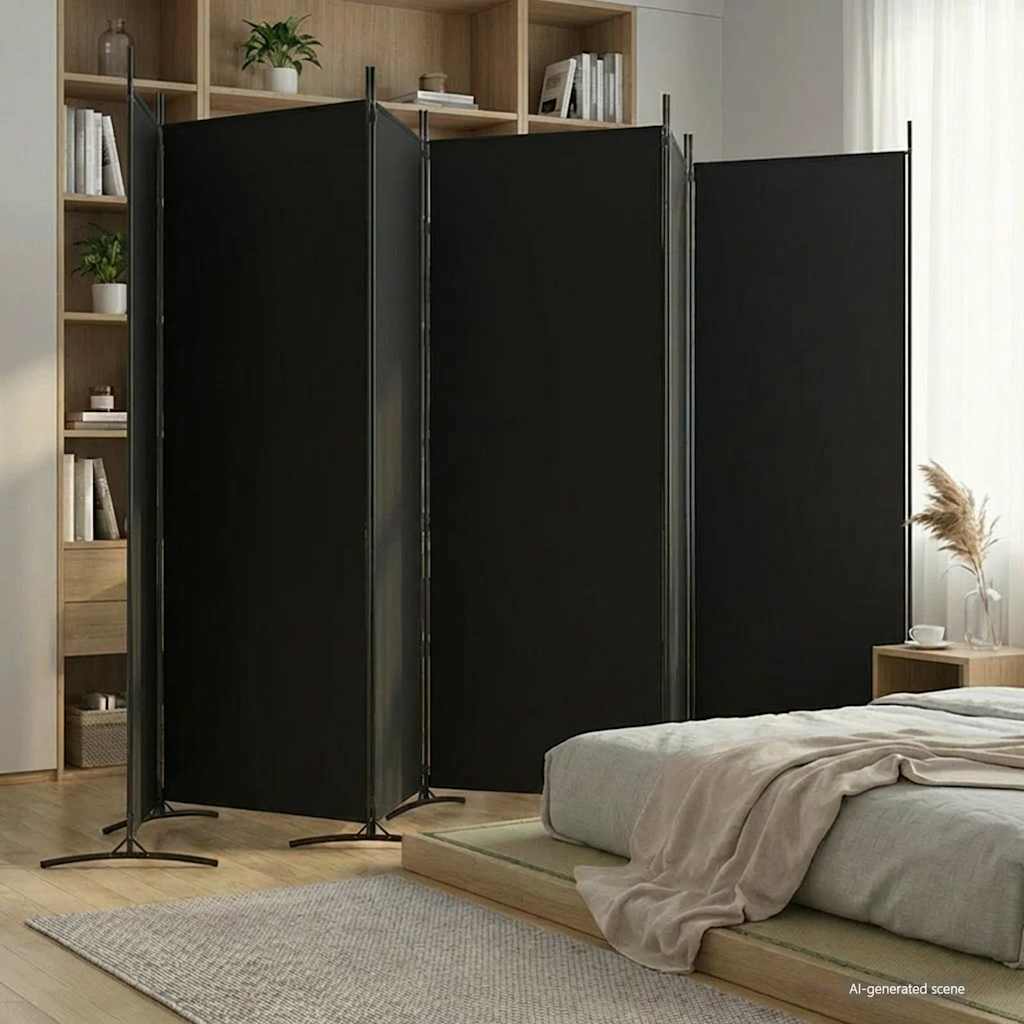 6-Panel Room Divider Black 204.7x70.9 Fabric