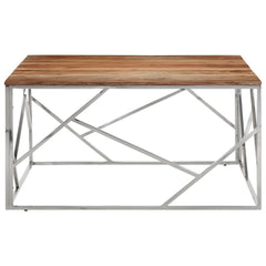 Coffee Table Silver, Natural Wood Stainless Steel, Solid Acacia Wood