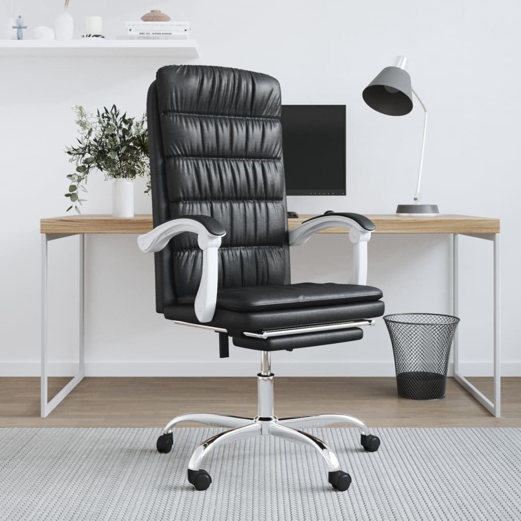 Reclining Office Chair Black Faux leather, metal, plywood
