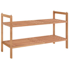 A two-tier solid walnut wood shoe rack measuring 27.2 by 10.6 by 16.1 inches.