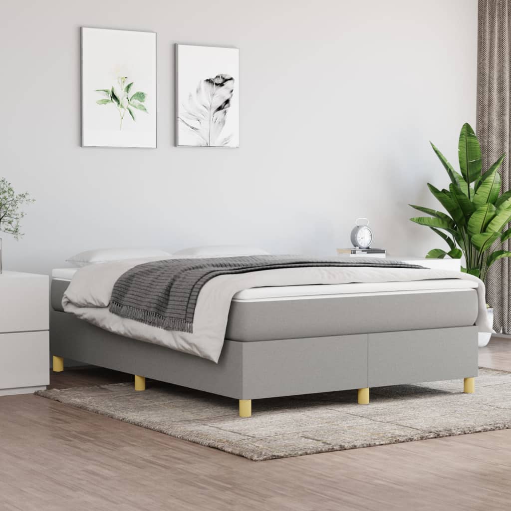 Box Spring Bed Frame Light Gray Queen Fabric (US Only)