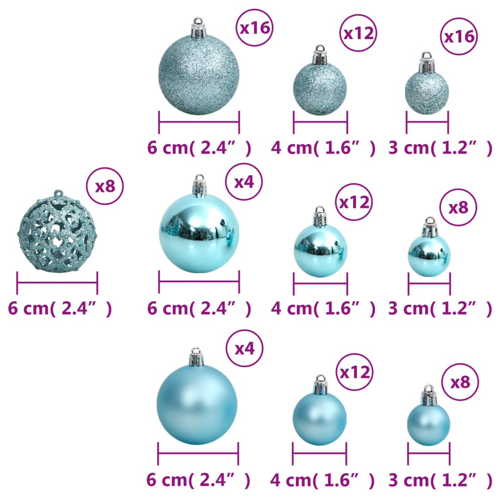 Christmas Baubles 100 pcs Turquoise 1.2 / 1.6 / 2.4