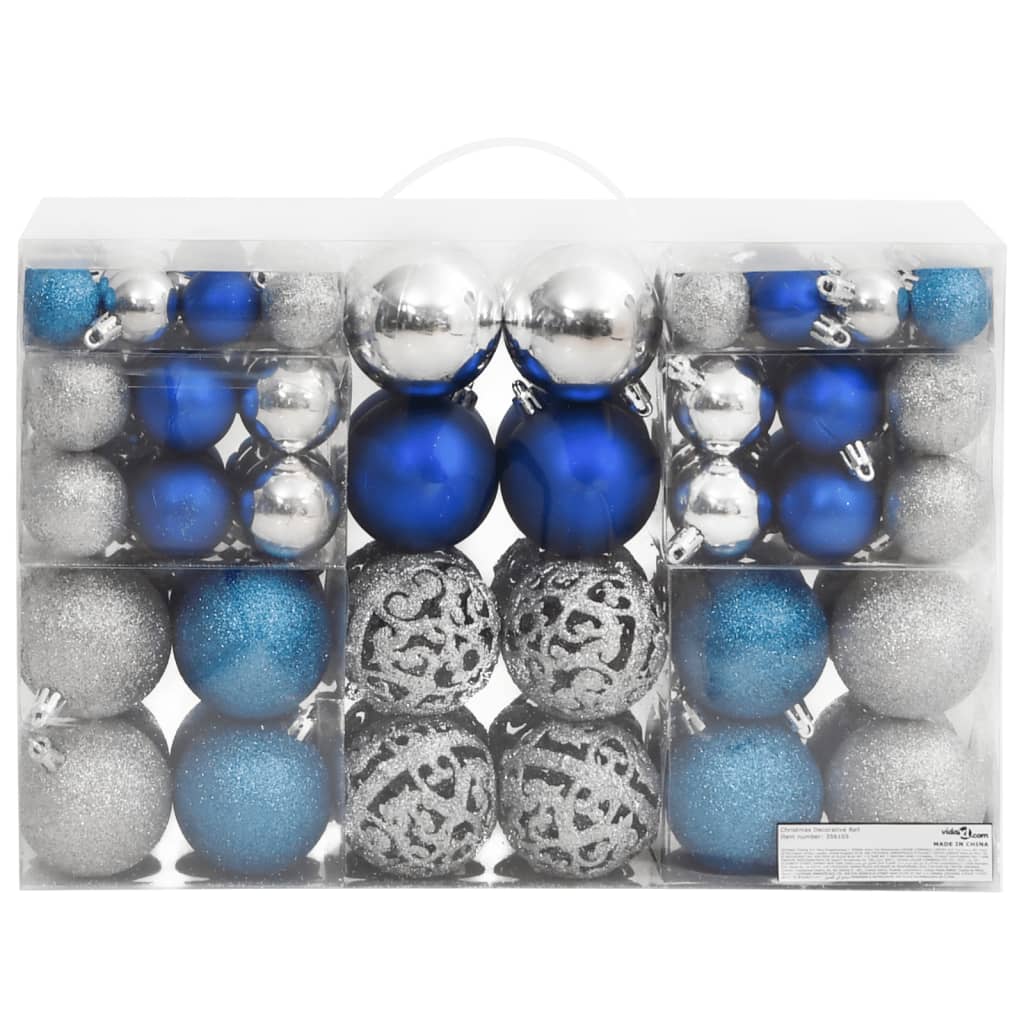 Christmas Baubles 100 pcs Blue and Silver 1.2 / 1.6 / 2.4