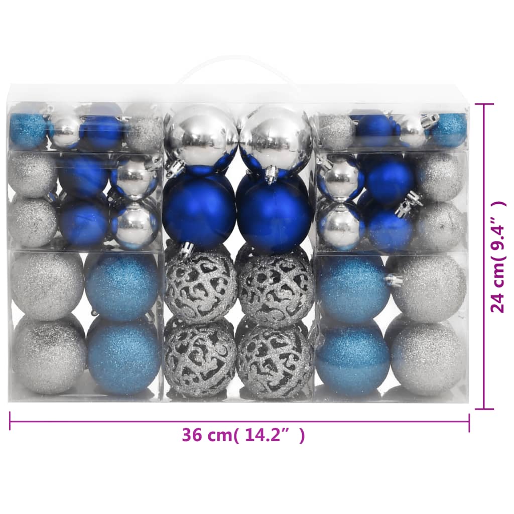 Christmas Baubles 100 pcs Blue and Silver 1.2 / 1.6 / 2.4