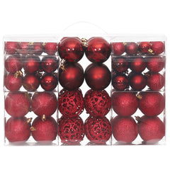 Set of 100 wine red shatterproof Christmas baubles in various sizes and finishes