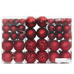 Set of 100 wine red shatterproof Christmas baubles in various sizes and finishes