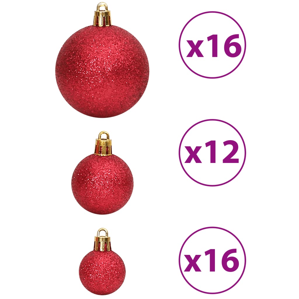 Set of 100 wine red shatterproof Christmas baubles in three sizes with glitter and matte finishes