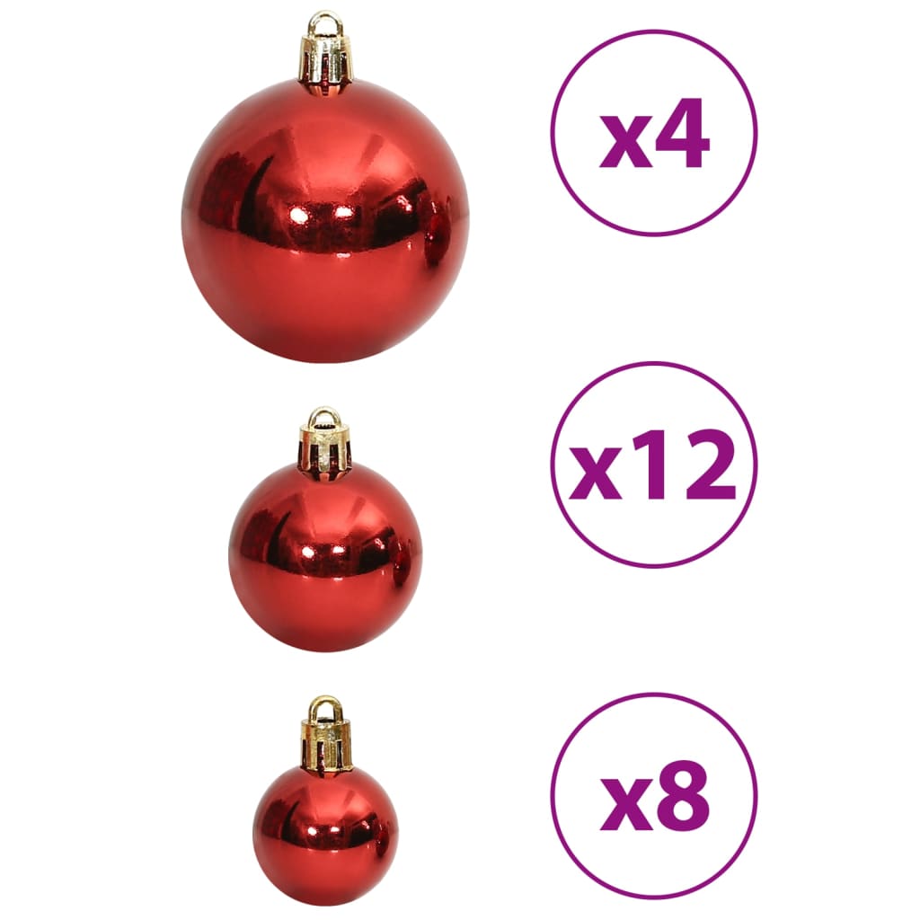 Set of 100 wine red shatterproof Christmas baubles in three sizes with matte, glitter, and glossy finishes.