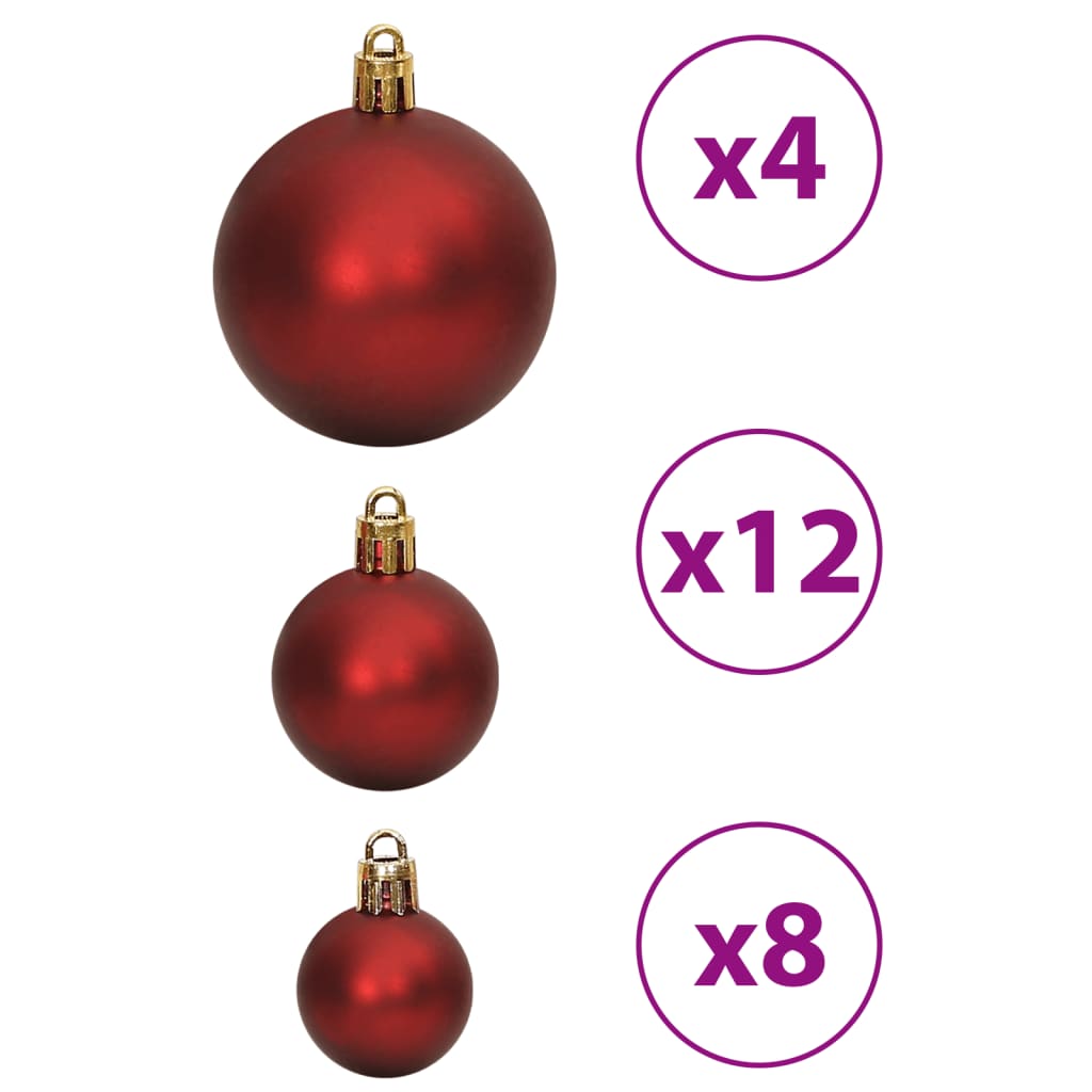Set of 100 wine red shatterproof Christmas baubles in three sizes with matte, glitter, and glossy finishes.