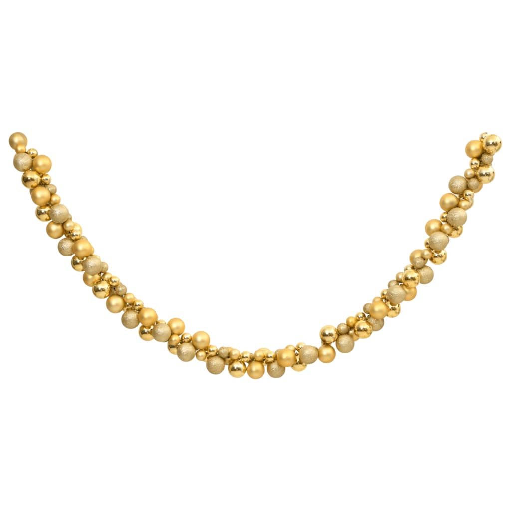 Gold polystyrene Christmas ball garland with mixed sizes, 68.9 inches long.