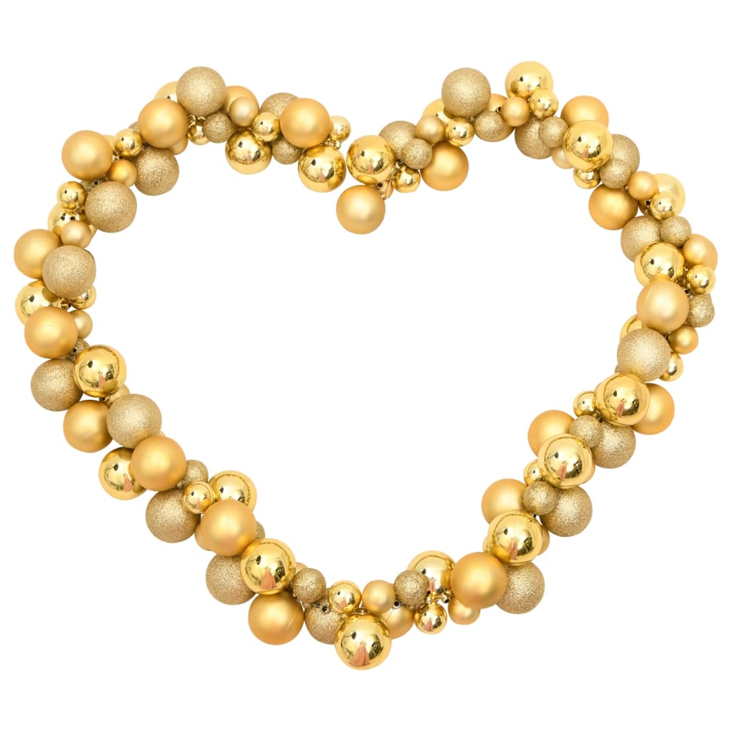 Gold polystyrene Christmas balls garland in heart shape, 68.9 inches long.