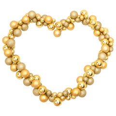 Gold polystyrene Christmas balls garland in heart shape, 68.9 inches long.