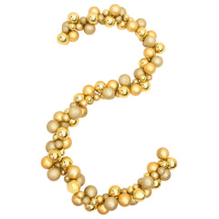 Gold polystyrene Christmas balls garland shaped like the number 2, 68.9 inches long.