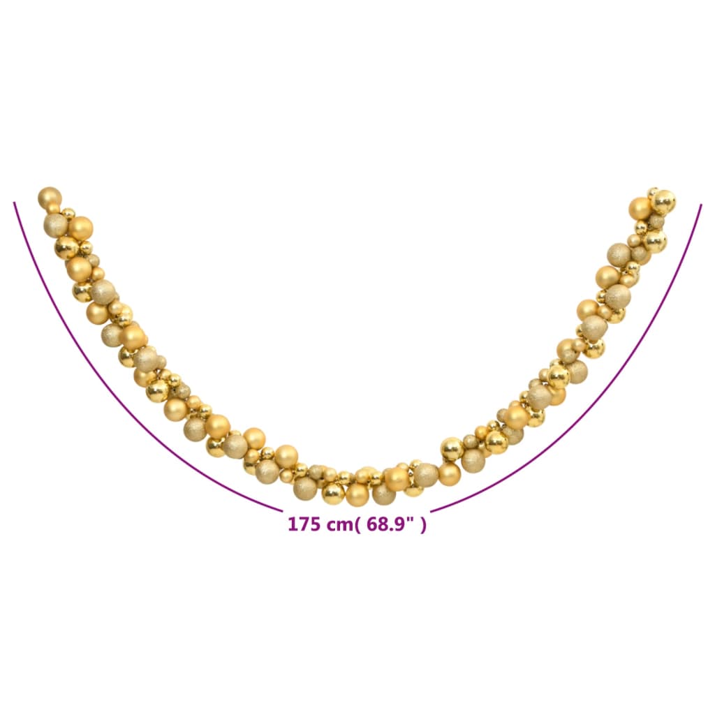 Gold polystyrene Christmas balls garland, 68.9 inches long with 130 balls in two sizes.