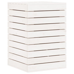 White solid pine wood laundry basket, 17.3x17.3x26 inches, with slatted sides and lid.