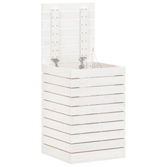 White solid pine wood laundry basket with lid and slatted sides, 17.3x17.3x26 inches.