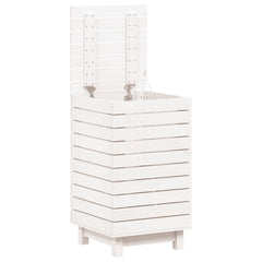 Laundry Basket White 17.3x17.3x29.9 Solid Wood Pine