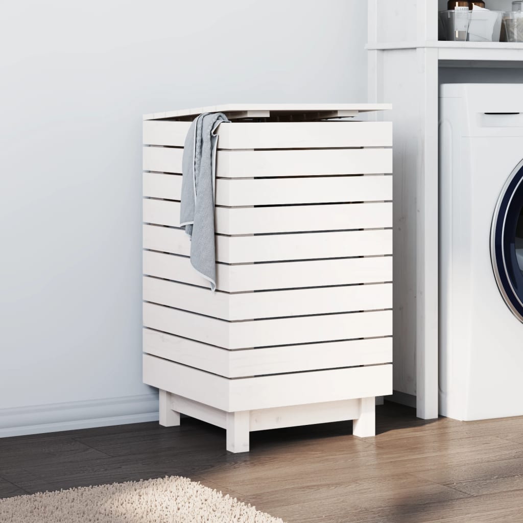 Laundry Basket White 17.3x17.3x29.9 Solid Wood Pine