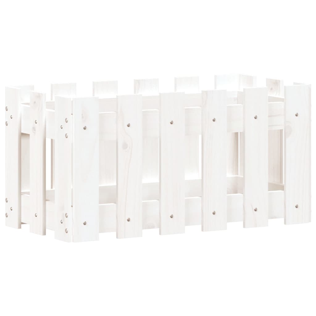 Garden Planter with Fence Design White 23.6x11.8x11.8 Solid Wood Pine