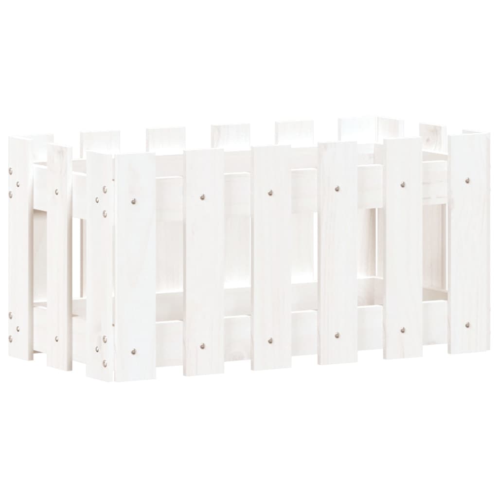 Garden Planter with Fence Design White 23.6x11.8x11.8 Solid Wood Pine