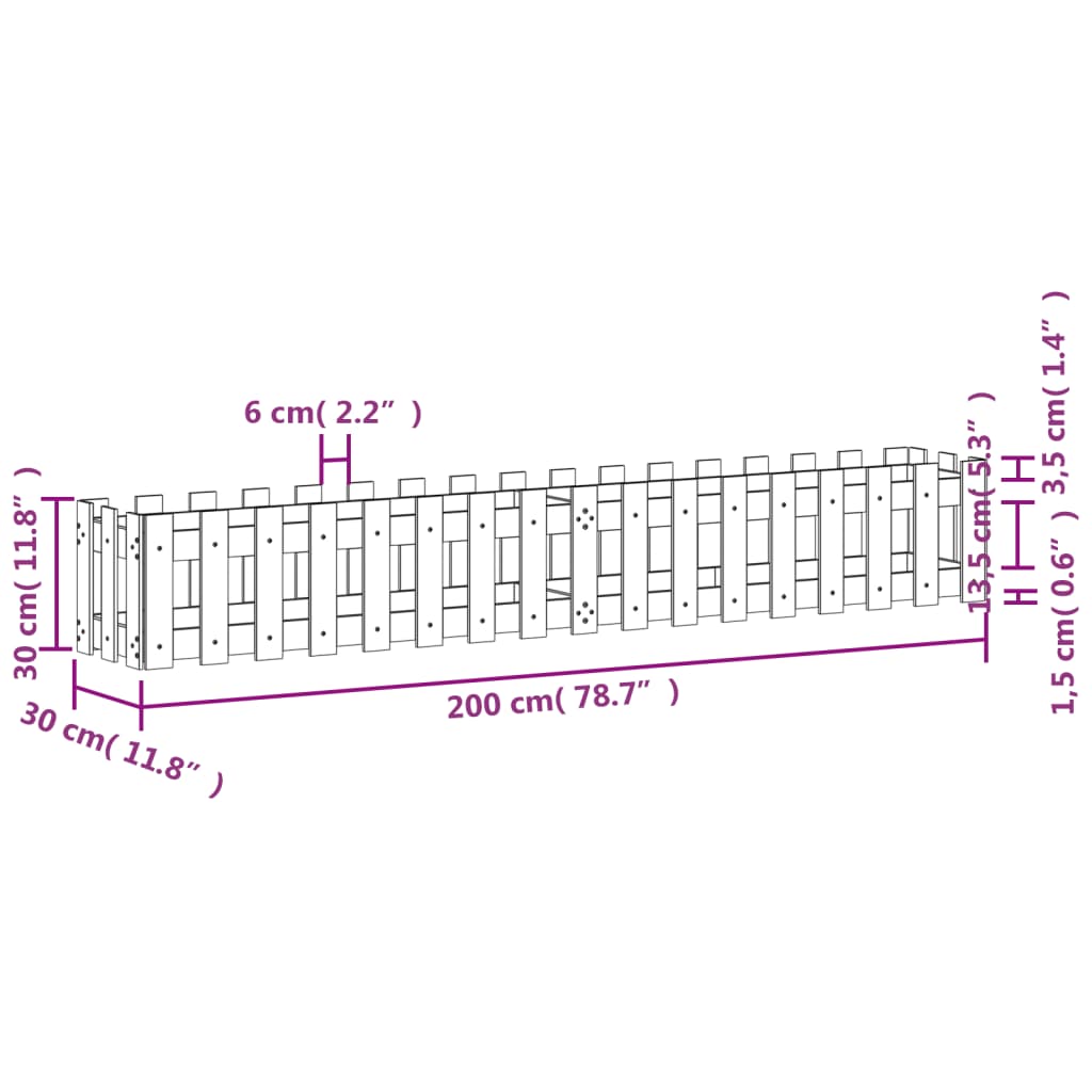 Garden Raised Bed with Fence Design 78.7x11.8x11.8 Solid Wood Pine