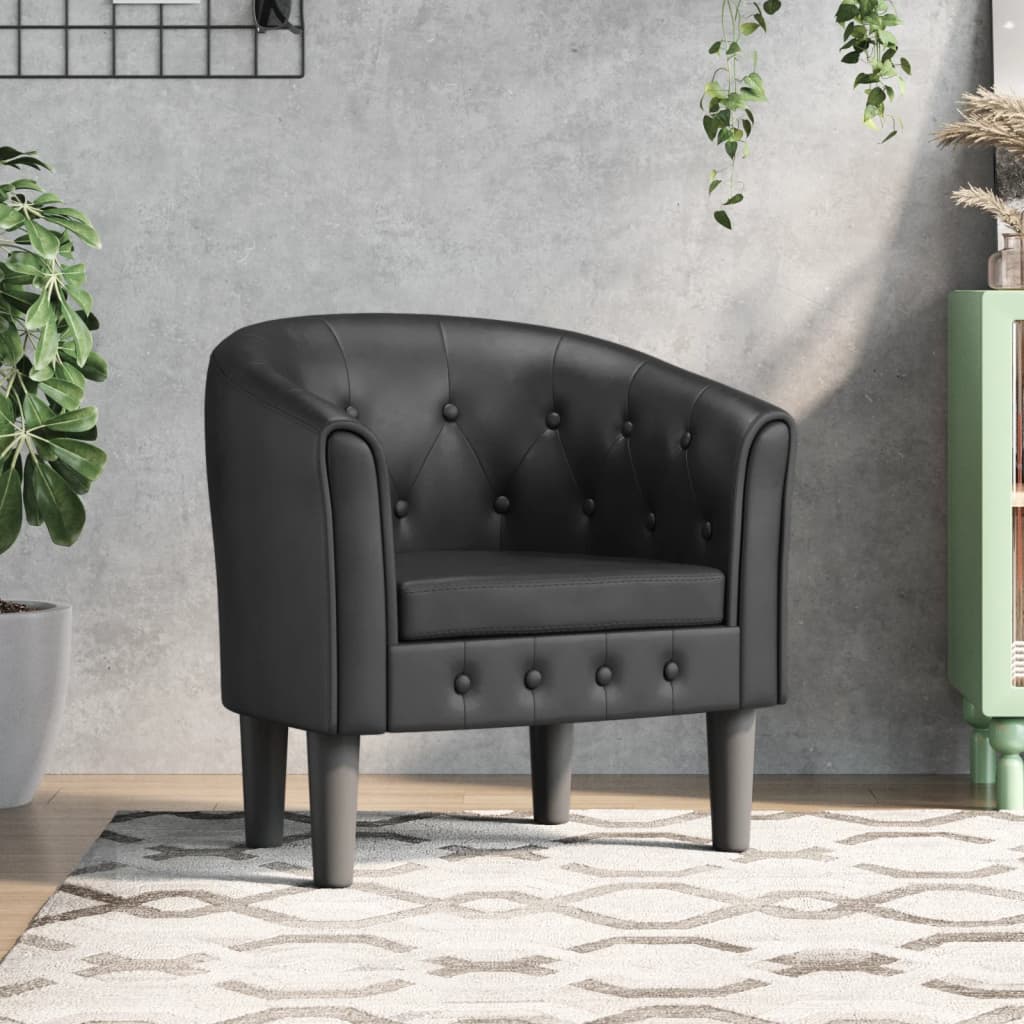 Tub Chair Black Faux leather Single Sturdy Tub Chair Round