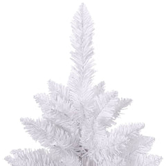 A 94.5-inch white artificial hinged Christmas tree with stand and realistic PVC branches.