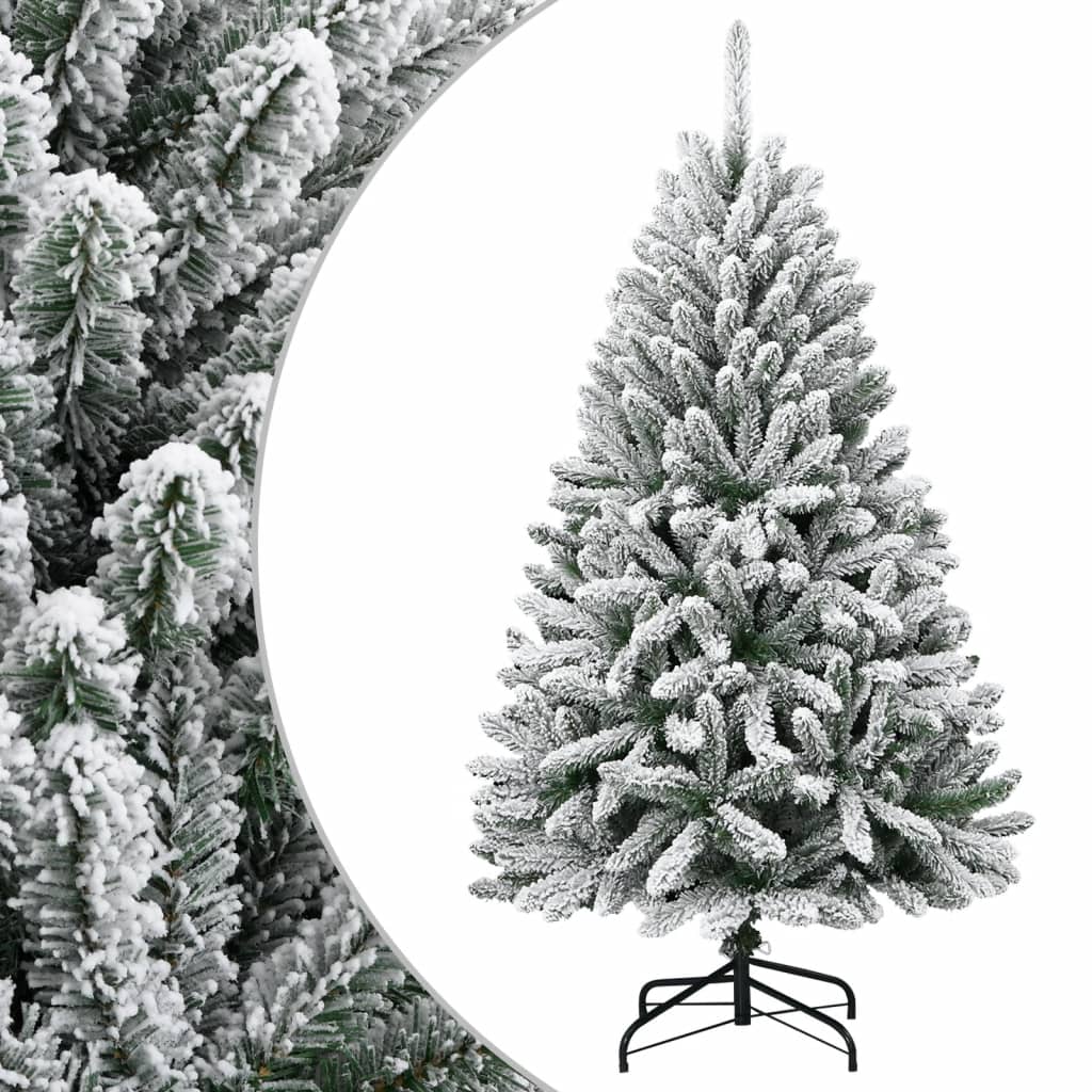 A 47.2-inch artificial hinged Christmas tree with flocked snow effect on a metal stand.