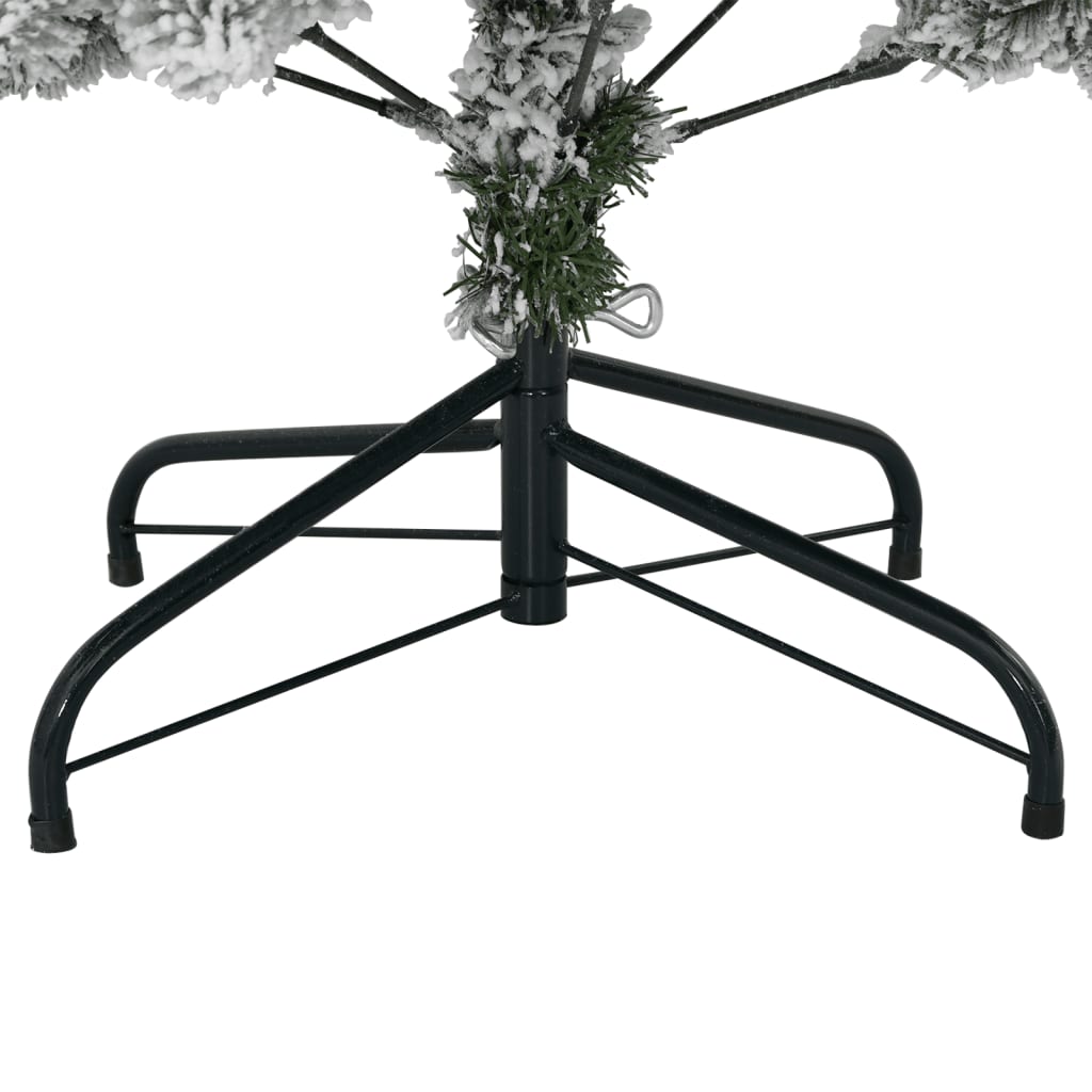 A 47.2-inch artificial Christmas tree with flocked snow, hinged branches, and black metal stand.