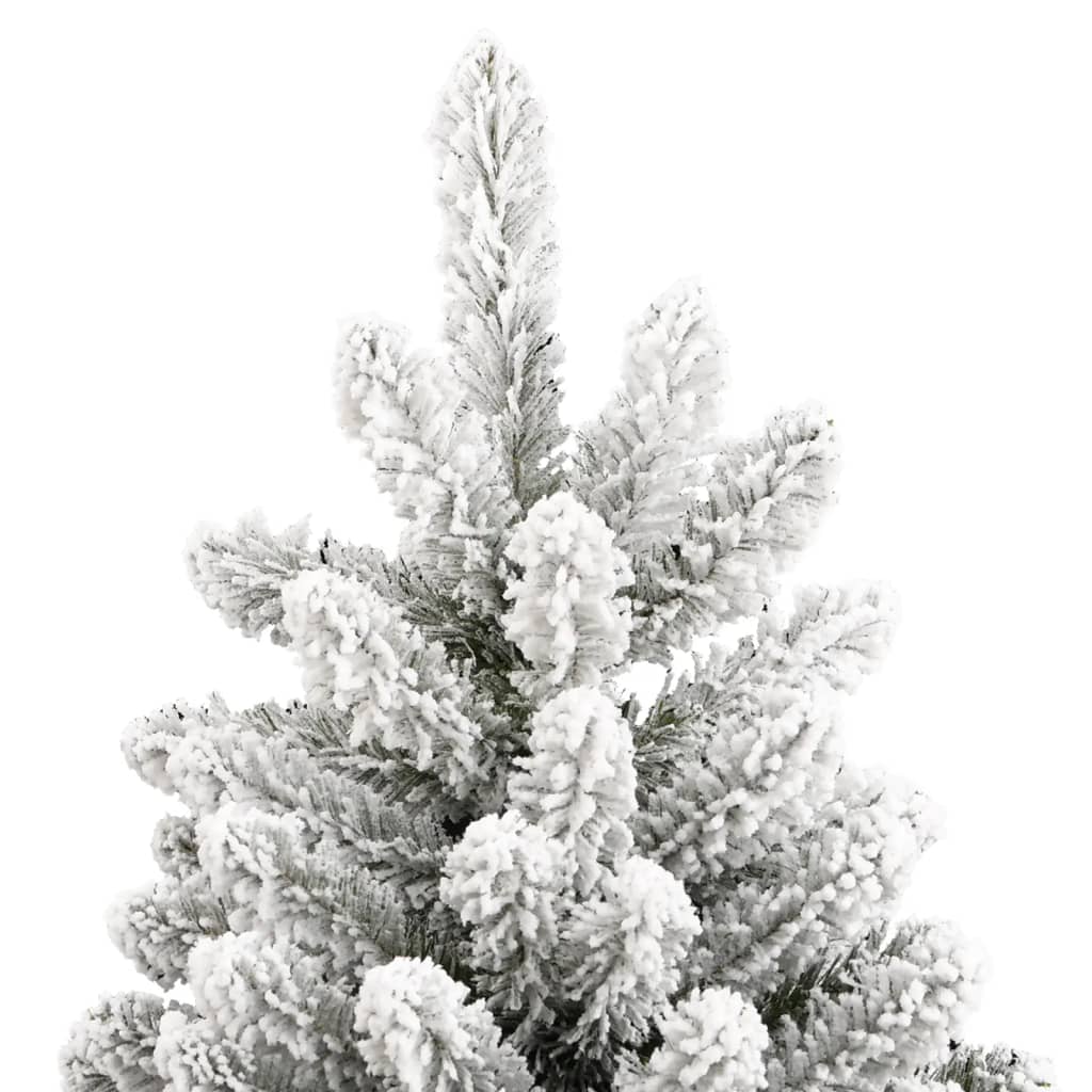 A 7ft artificial hinged Christmas tree with flocked snow on branches.