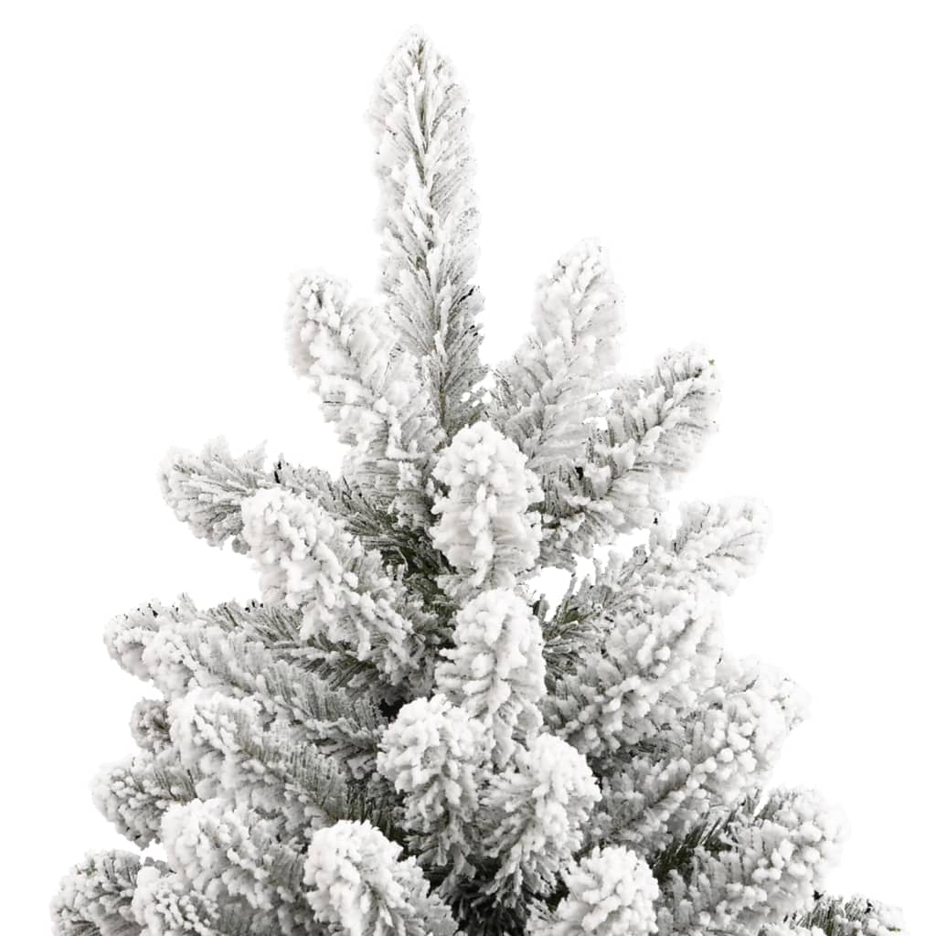 A 94.5-inch flocked snow artificial hinged Christmas tree with white branches on a plain background.
