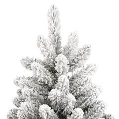 A 94.5-inch flocked snow artificial hinged Christmas tree with white branches on a plain background.
