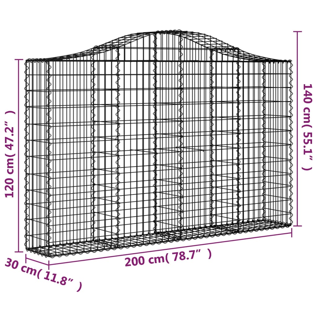 Arched Gabion Baskets 2 pcs 78.7x11.8x47.2/55.1 Galvanized Iron