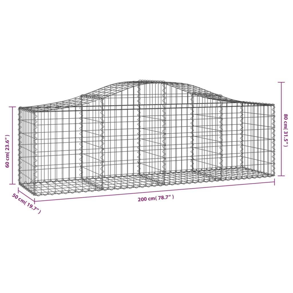 Arched Gabion Baskets 2 pcs 78.7x19.7x23.6/31.5 Galvanized Iron