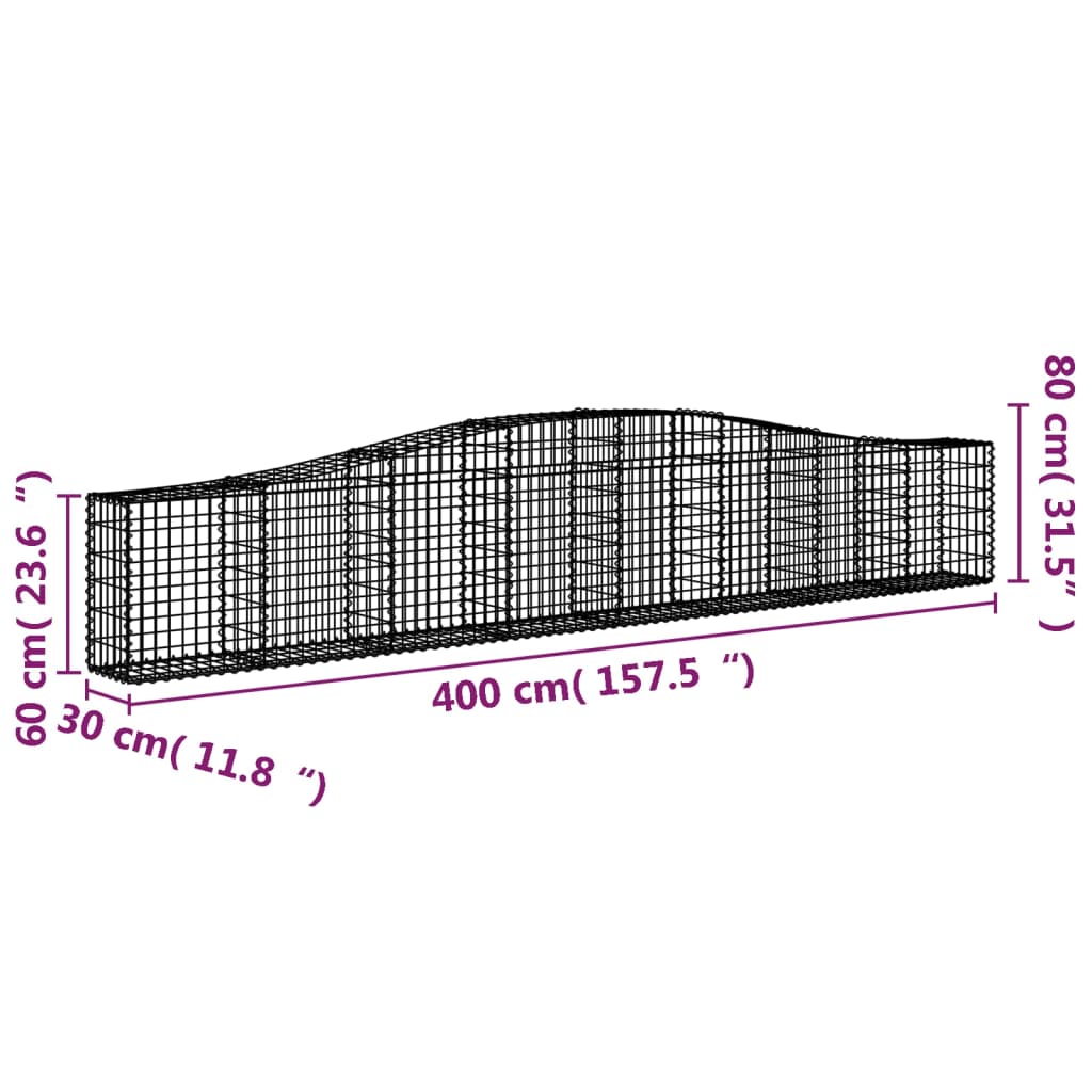 Arched Gabion Baskets 2 pcs 157.5x11.8x23.6/31.5 Galvanized Iron