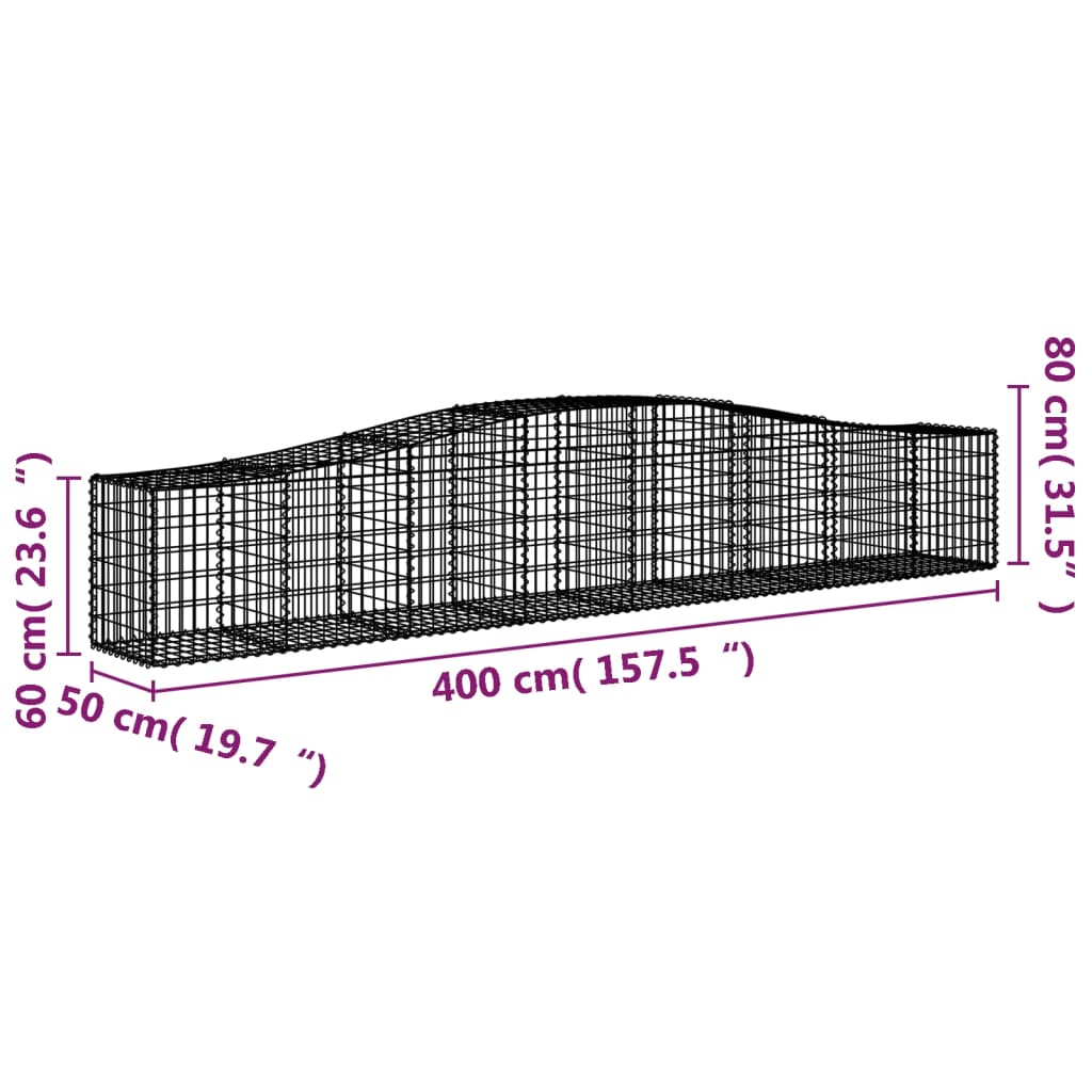 Arched Gabion Baskets 2 pcs 157.5x19.7x23.6/31.5 Galvanized Iron