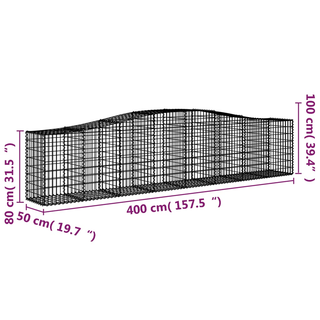 Arched Gabion Baskets 2 pcs 157.5x19.7x31.5/39.4 Galvanized Iron