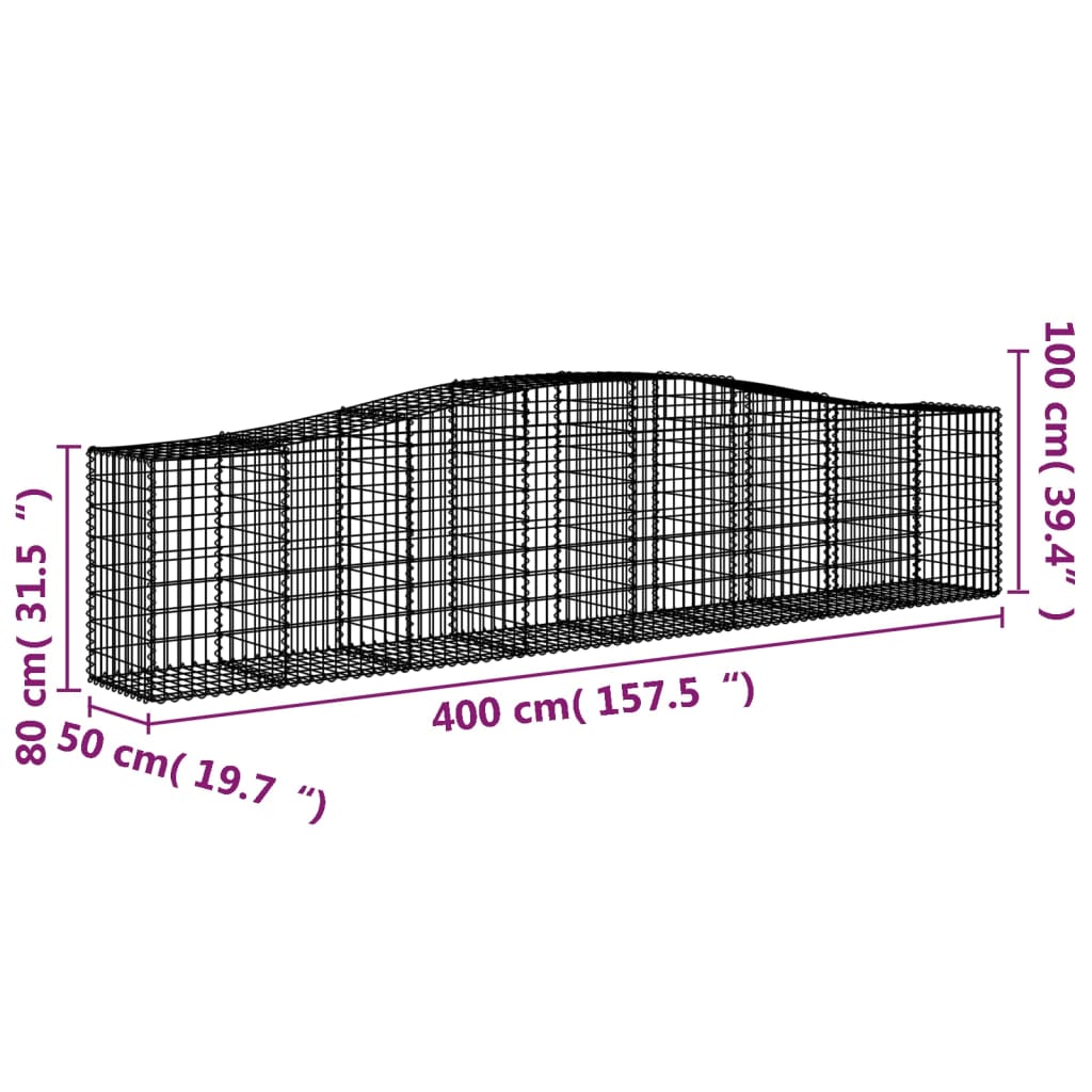 Arched Gabion Baskets 5 pcs 157.5x19.7x31.5/39.4 Galvanized Iron