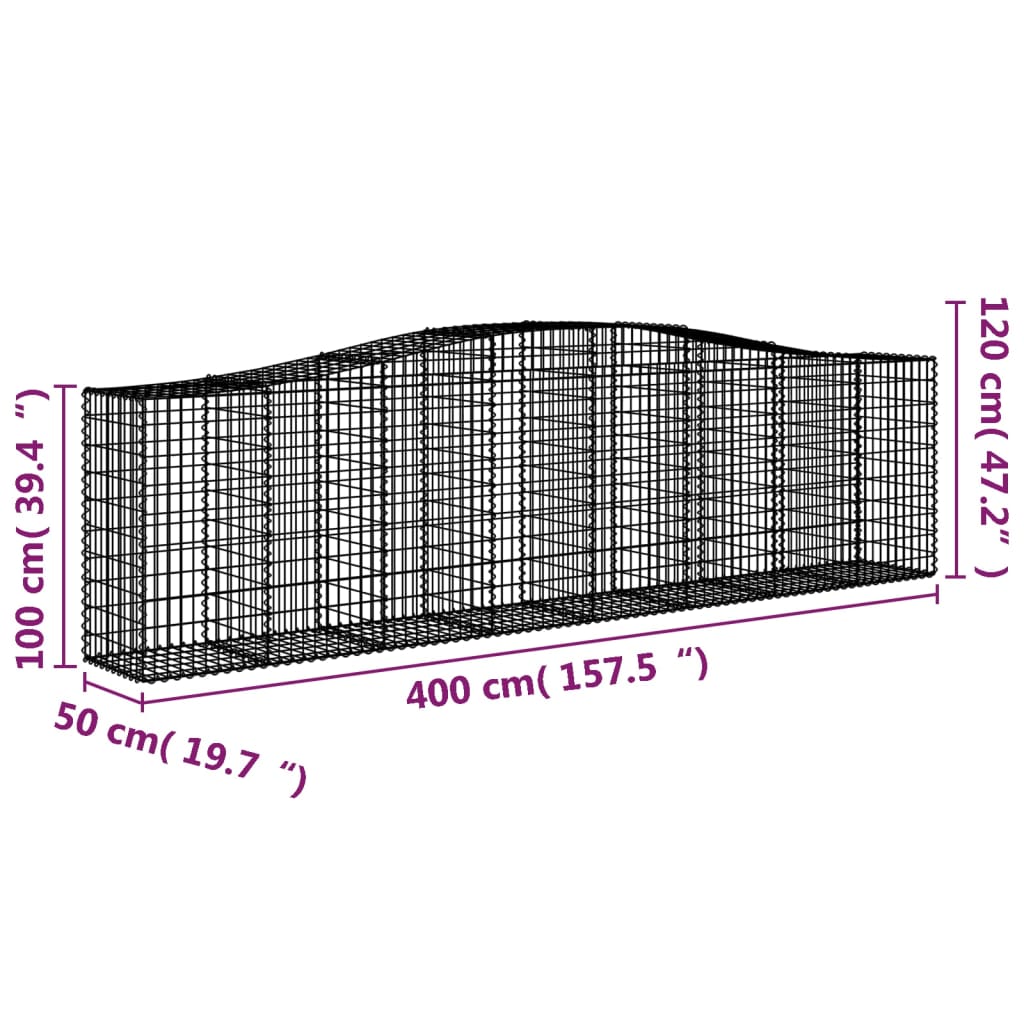 Arched Gabion Baskets 5 pcs 157.5x19.7x39.4/47.2 Galvanized Iron