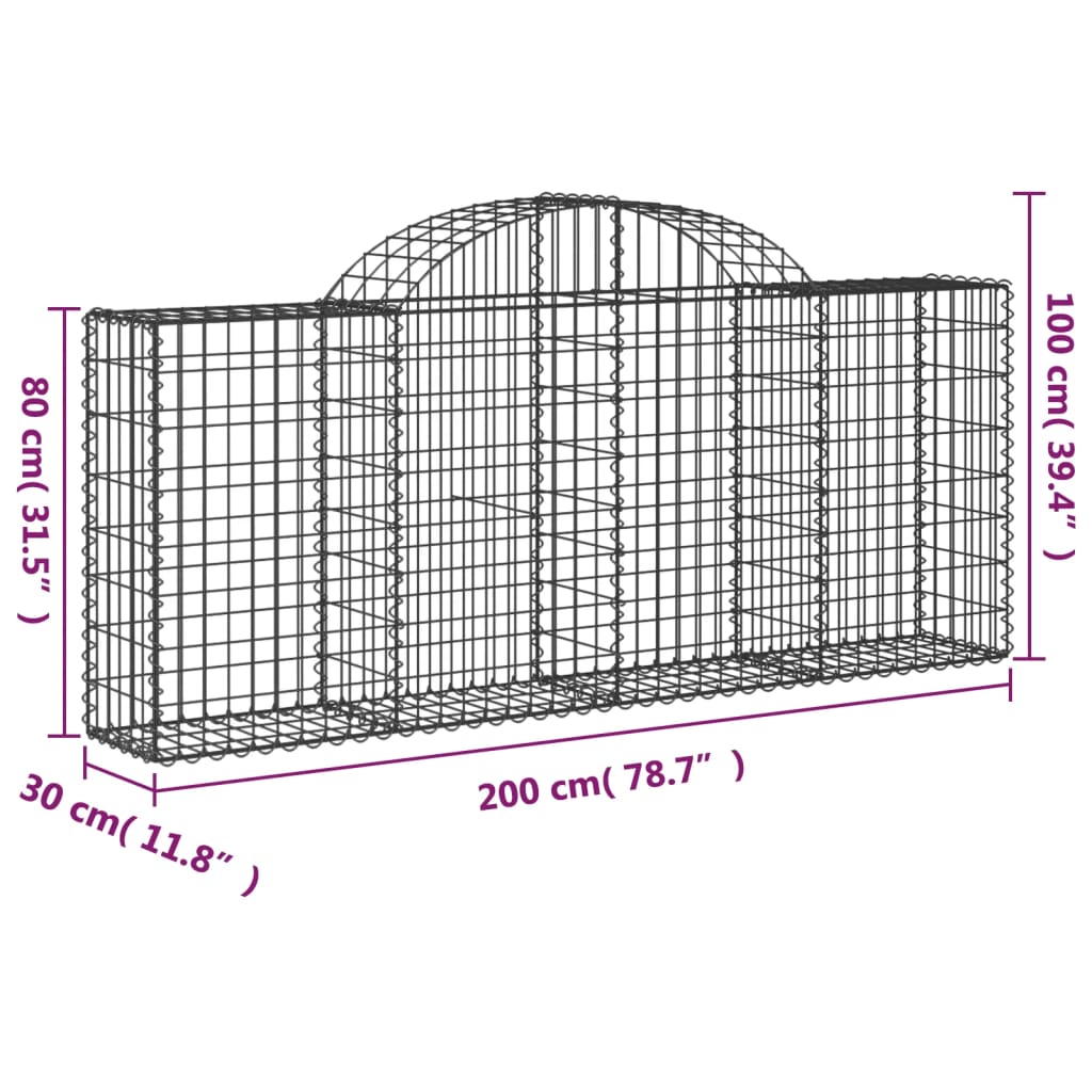Arched Gabion Baskets 3 pcs 78.7x11.8x31.5/39.4 Galvanized Iron