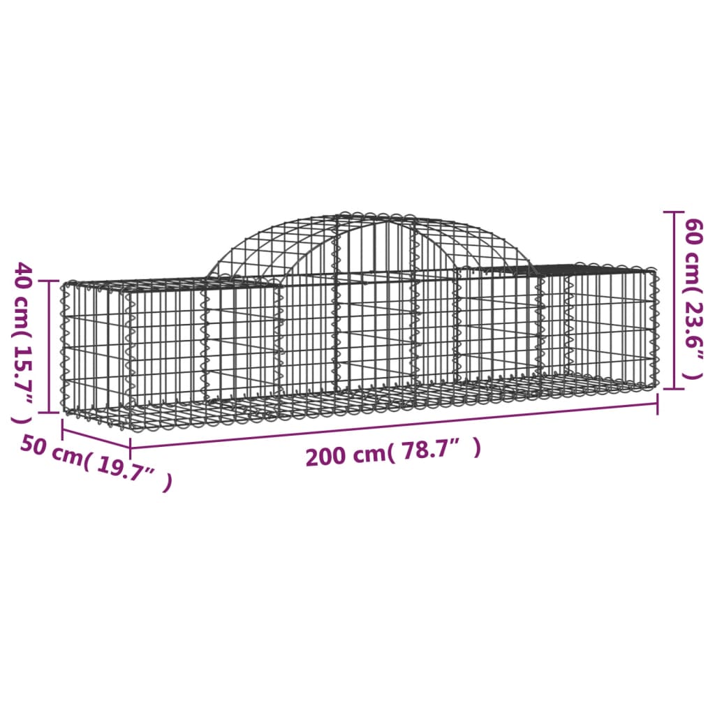 Arched Gabion Baskets 2 pcs 78.7x19.7x15.7/23.6 Galvanized Iron