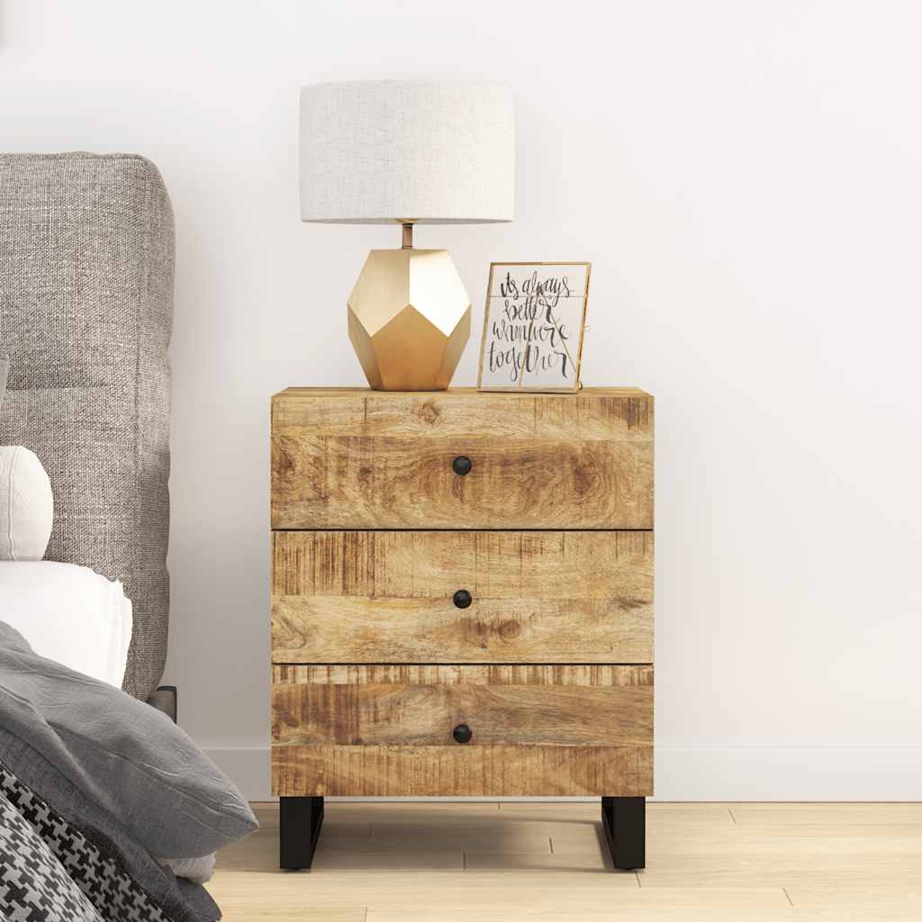 Bedside Cabinet Natural wood with black accents