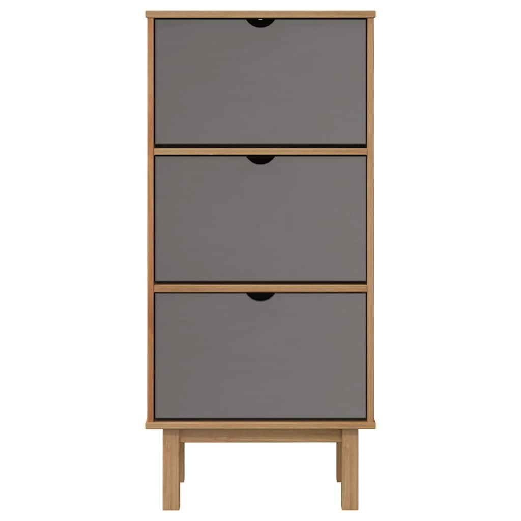 Bostome OTTA shoe cabinet with 3 brown-gray solid pine wood drawers.
