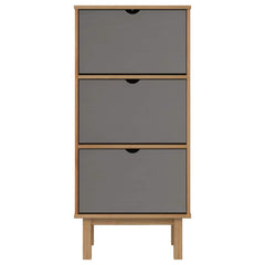 Bostome OTTA shoe cabinet with 3 brown-gray solid pine wood drawers.