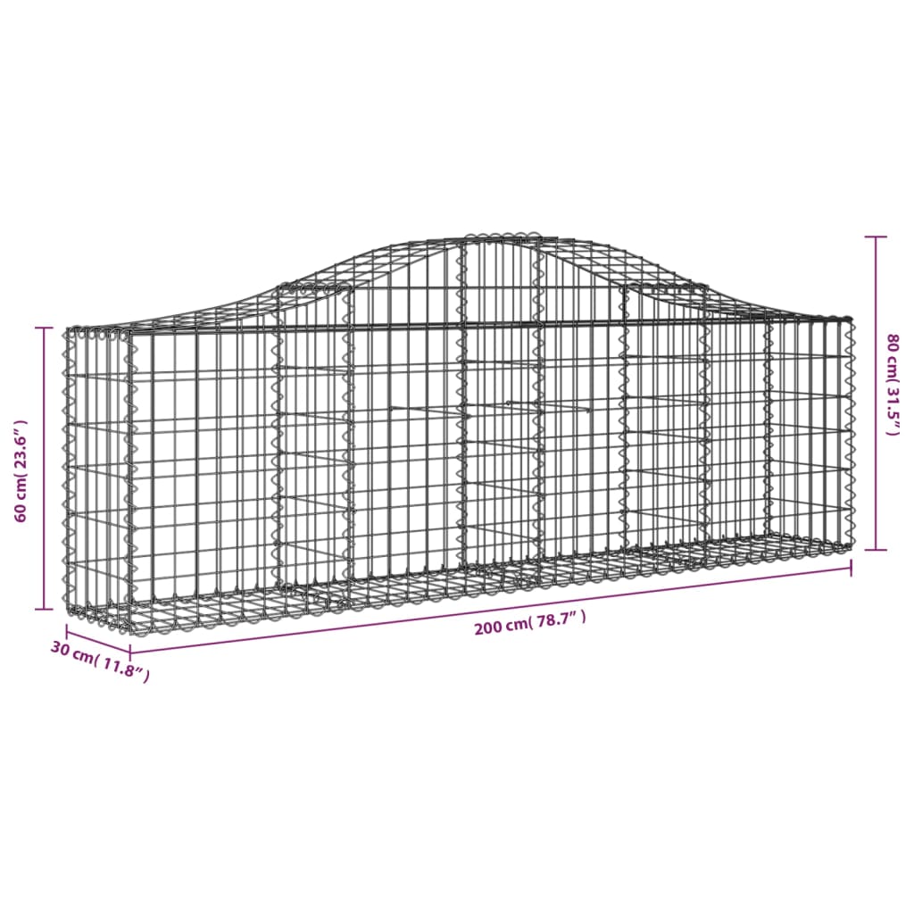 Arched Gabion Basket 78.7x11.8x23.6/31.5 Galvanized Iron