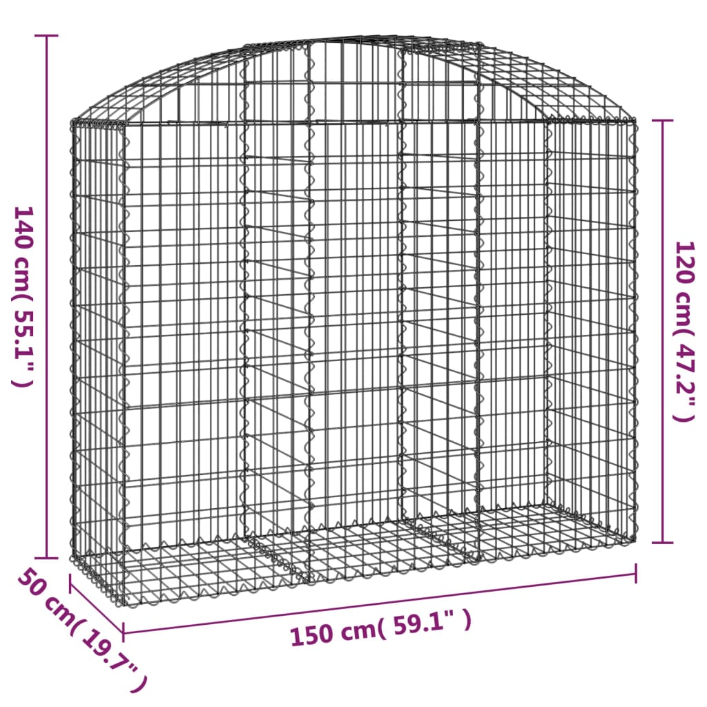Arched Gabion Basket 59.1x19.7x47.2/55.1 Galvanized Iron