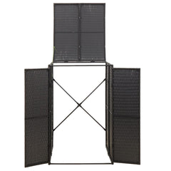 Black poly rattan single wheelie bin shed with open doors and liftable lid.